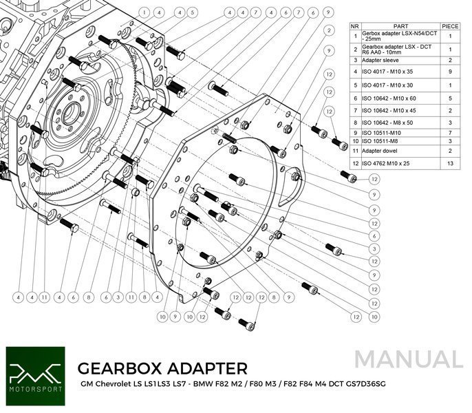 PMC Adaptersett GM Chevrolet LSX - BMW DCT DKG Getrag GS7D36SG Inline-six (H)