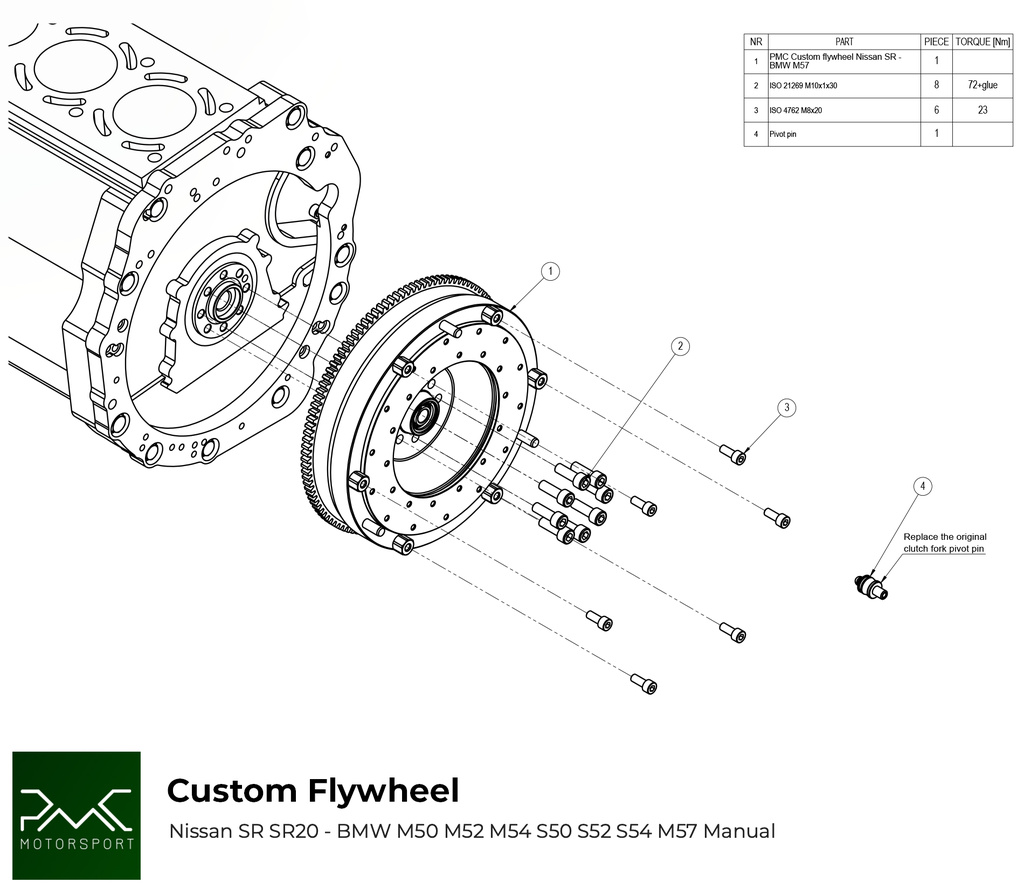 PMC Adaptersett Nissan SR - BMW M57 / E46 S54 M3 - 240mm / 9.45"