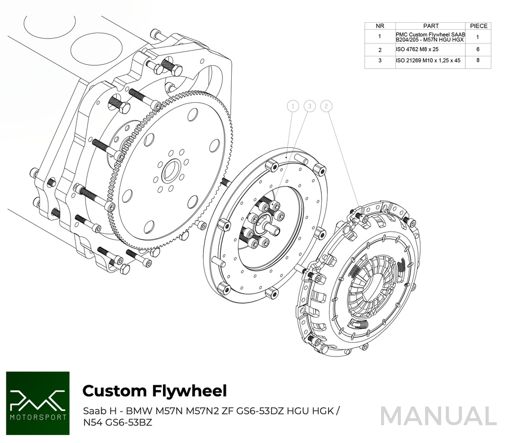 PMC Adaptersett Saab H - BMW M57N HGU HGK - 240mm / 9.45"