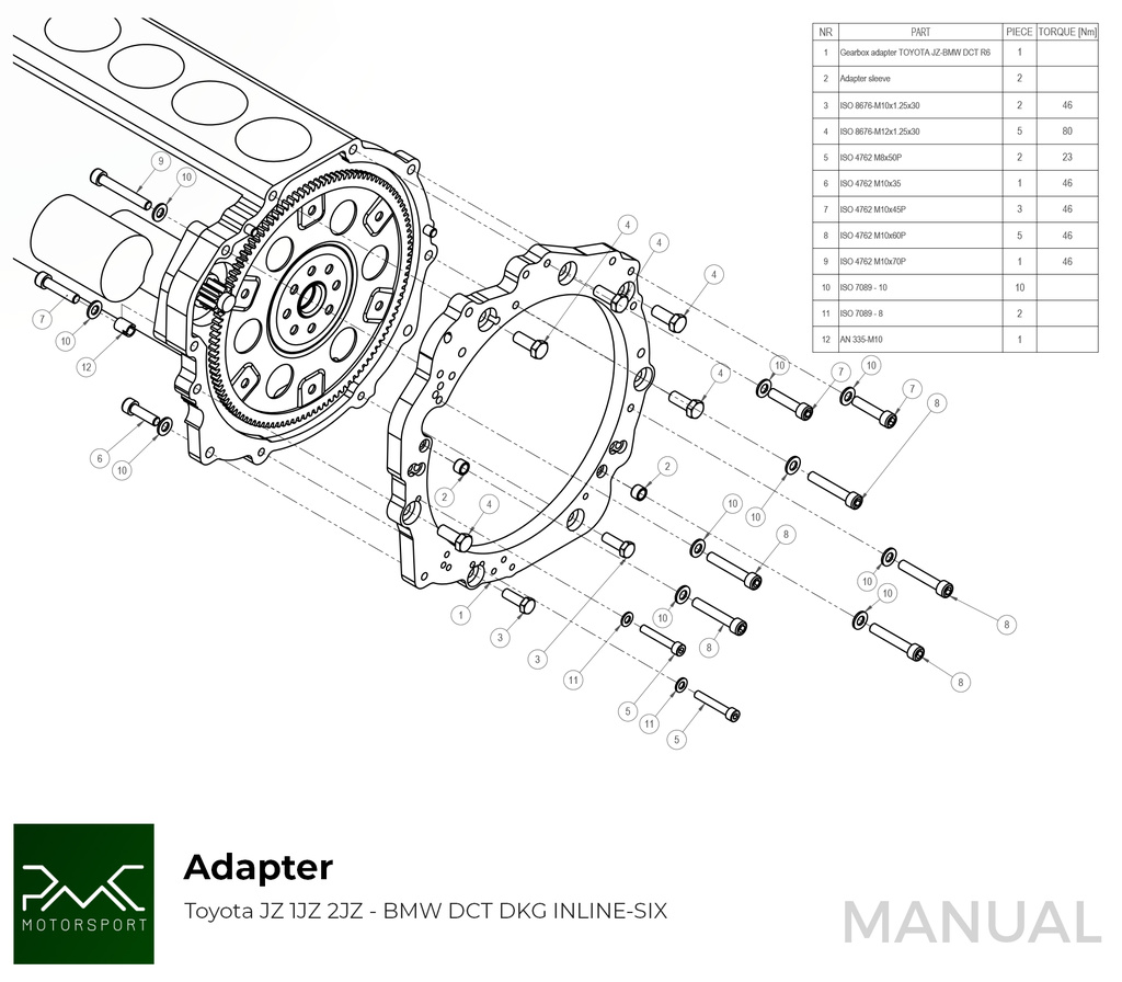 PMC Adaptersett Toyota JZ - BMW DCT DKG Getrag GS7D36SG Inline-six (H)