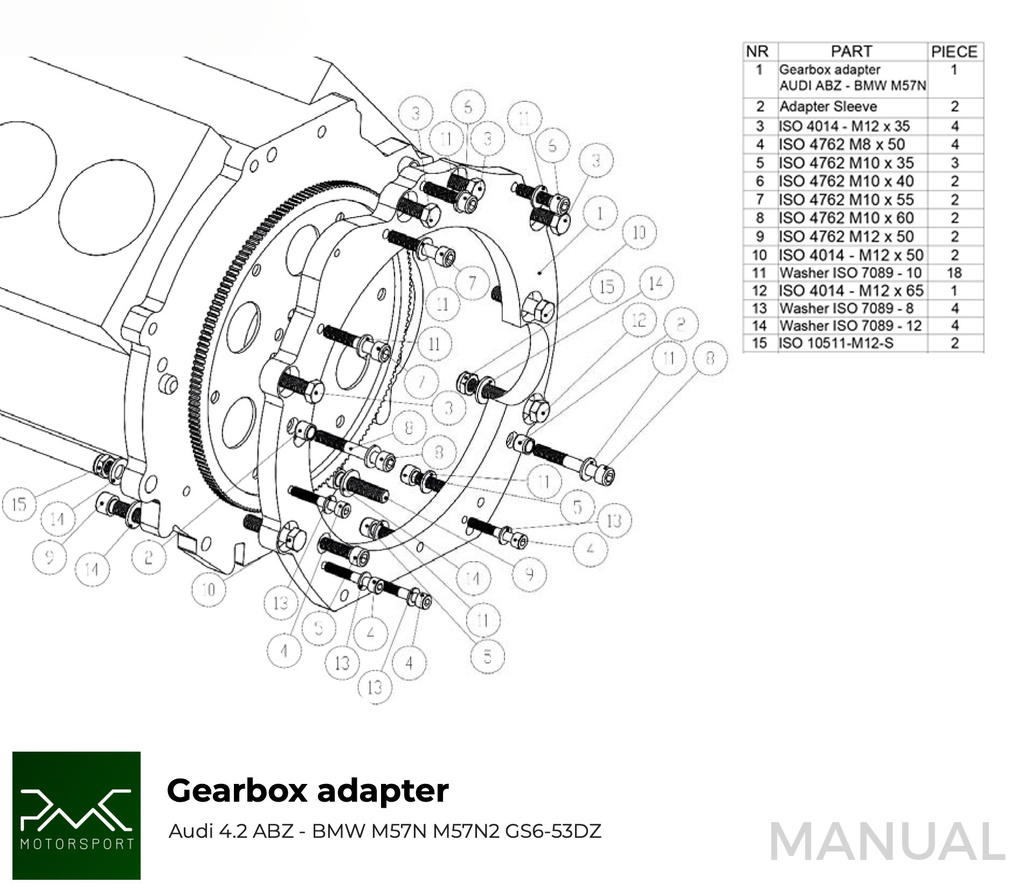 Adapterplate girkasse AUDI 4.2 ABZ