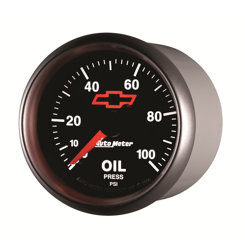 2-1/16" Oljetrykk, 0-100 Psi, Chevy Red Bowtie, Black